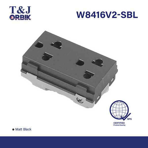 T&J ORBIK W8416V2 - 2 Gang Outlet (Matte Black)