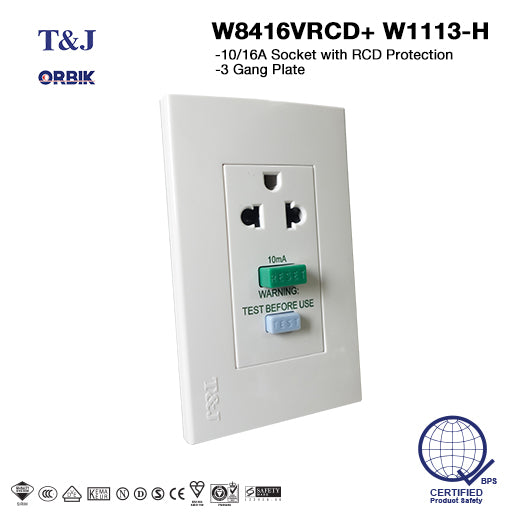 T&J Orbik W8416VRCD Socket with RCD Protection